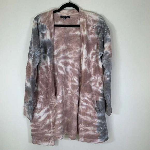 Ocean Drive Cardigan Women’s XS Tie Dye Fleece Lined Open Front Sweater - Picture 1 of 7